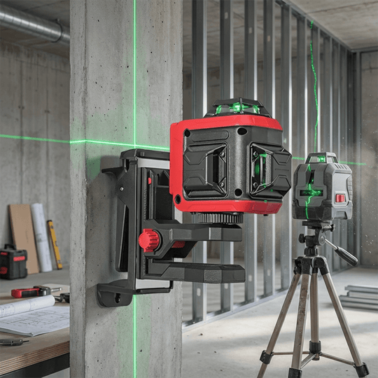 Kreuzlinienlaser im Einsatz zur genauen Ausrichtung von Wänden auf einer Baustelle, Wie genau sollte ein Kreuzlinienlaser sein?