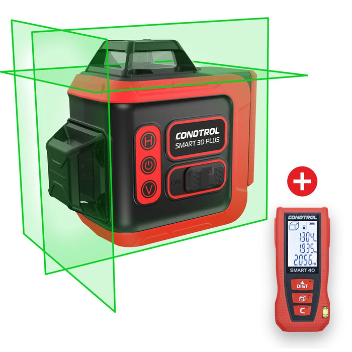 Kreuzlinienlaser-Bundle CONDTROL Smart 3D Plus mit Smart 40 – 3×360° Grüner Laser & Entfernungsmesser